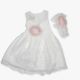 Φορεματάκι βάπτισης Μάκης Τσέλιος,σε ιβουάρ απόχρωση. Το φόρεμα είναι σε μεσάτη γραμμή από τούλι Γαλλίας με κεντημένη δαντέλα και στρας. Συνοδεύεται με κορδέλα για το κεφάλι.