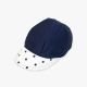 Χειροποίητο βρεφικό καπέλο jockey,από βαμβακερό ύφασμα σε μπλέ χρώμα με λευκό πουά γύσο.