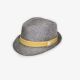 Ψάθινο βρεφικό καπέλο καβουράκι, σε γκρι χρώμα με υφασμάτινη λεπτομέρεια στην απόχρωση της ώχρας.